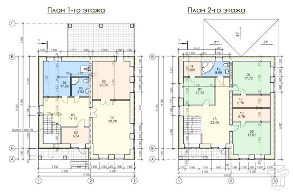 Планы двухэтажного жилого дома